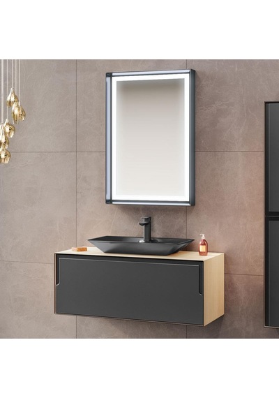 Orka Craft 100 Cm Mdf Meşe-Mat Antrasit Banyo Dolabı Takımı Antrasit