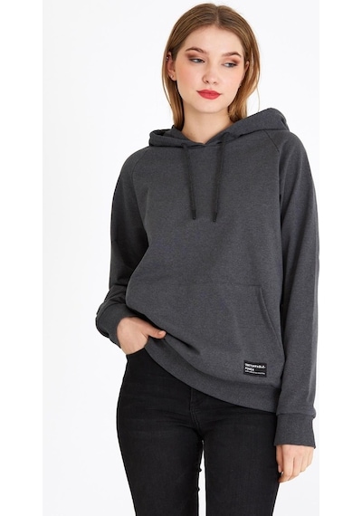 MMetalic Kadın Antrasit Kapüşonlu Basic Örme Sweatshirt