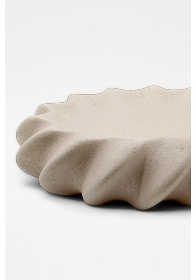 Fjora Bej Dokulu Bohem Seramik Obje Tabak 23x7 Cm