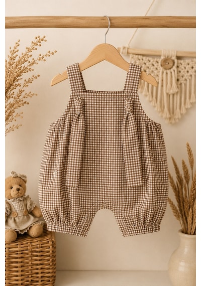 Mnk Baby & Kids Bebek Pötikare Desenli %100 Pamuk Tulum M00848 Kahverengi