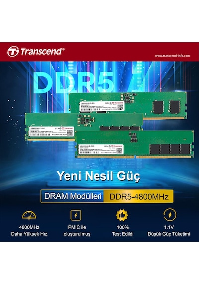 Transcend JM4800ALE-32G 32 GB DDR5 4800 MHz CL40 1.1V Masaüstü Ram