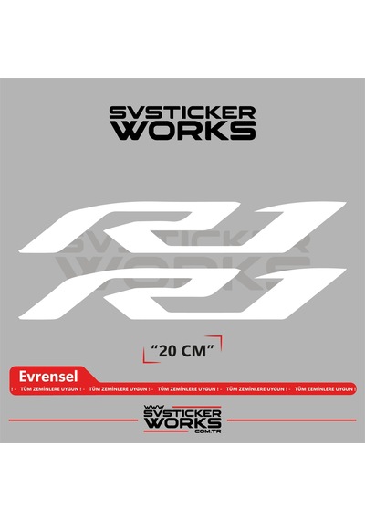 Yamaha R1 Uyumlu Yazı Sticker Yüksek Kalite Özel Kesim Folyo 2'li Set Beyaz