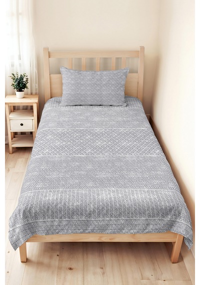 Gri Geometrik Modern Tek Kişilik Pike Takımı - Antrasit Zigzag Minimal 160x220 Cm Yatak Örtüsü Kırsal Sazlık Eşiği