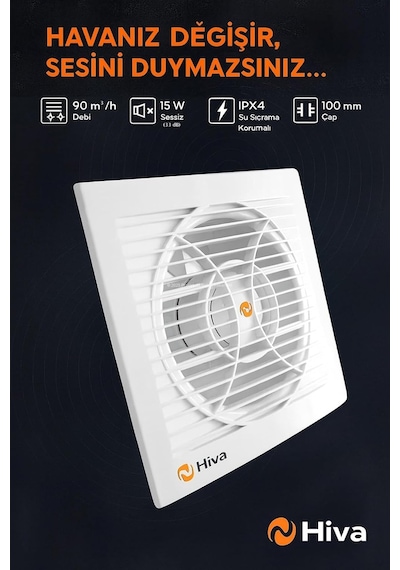 Hiva Banyo Ve Tuvalet Aspiratörü, 90 M³/h Debi, 33 Db Sessiz, 15 W Enerji, Ipx4 Su Sıçrama Koru