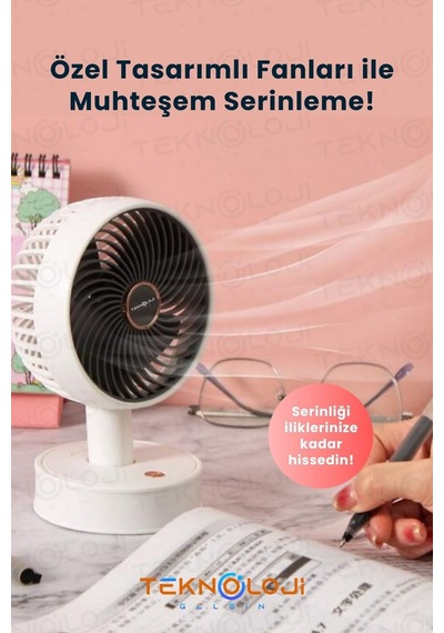 Masaüstü Mini Fan Vantilatör Teleskopik Ayarlanabilir Taşınabilir El Fanı Şarjlı 3 Kademe Soğutucu