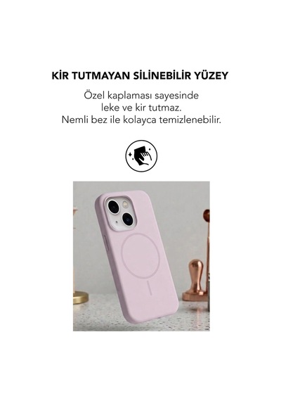 Apple İphone 13 Uyumlu Magsafe Lansman Silikon Kılıf Pudra