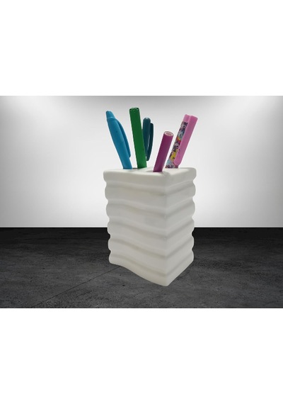 Kalemlik Kare Çizgili Model Seramik Ofis Gereci 8x6x11cm Beyaz - Çok Renkli