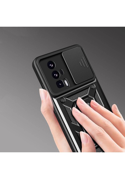 Rba Aksesuar Poco F5 Pro Kılıf Magnetik Standlı Kamera Korumalı Rba Sürgülü Vega Kapak - Siyah Siyah