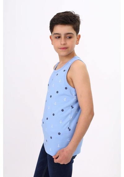 Toontoy Kids Toontoy Erkek Çocuk Baskılı Bisiklet Yaka Basic Atlet Mavi