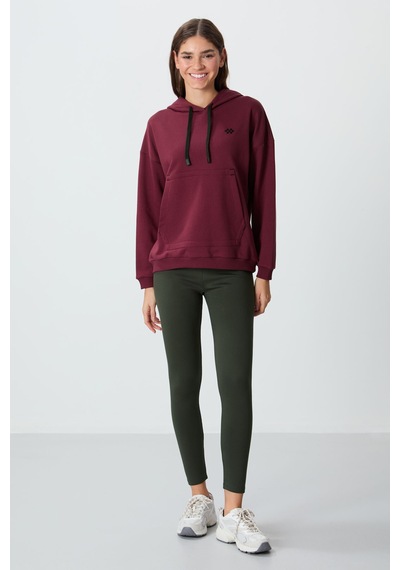 Tommy Life Erguvan Kompakt Pamuklu Kalın Pürüzsüz Dokulu Kapüşonlu Oversize Fit Kadın Sweatshirt - 97291 Mor