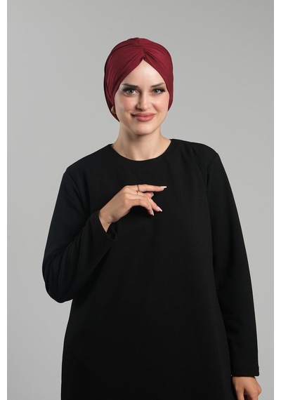 Hürrem Bone Bordo Pratik Hazır Geçmeli Tesettür Bone Sandy Büzgülü Salaş 2119 16 Bordo