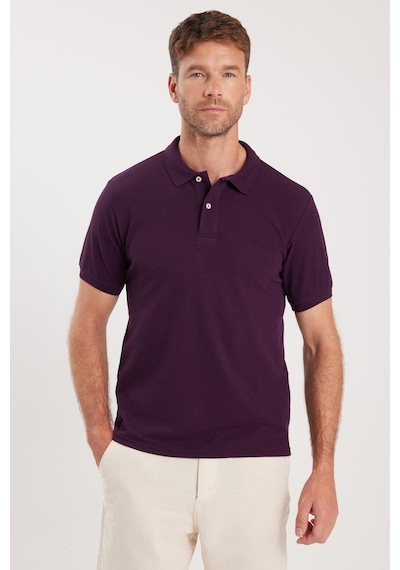 Tudors Erkek Slim Fit Dar Kesim Pamuklu Yumuşak Dokulu Serin Tutan Kumaş Düz Pike Mürdüm Polo Yaka Tişört-33709 MÜRDÜM