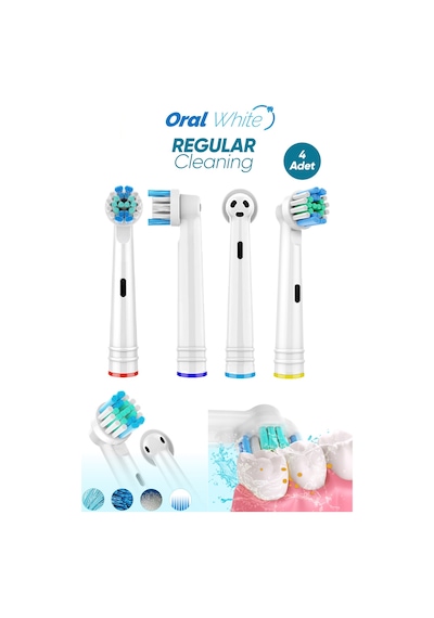 Oral White Regular Cleaning Oral-b Uyumlu 4 Adet Yedek Başlık