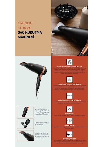 Grundig HD 8080 2300 W Difüzör Başlıklı Saç Kurutma Makinesi