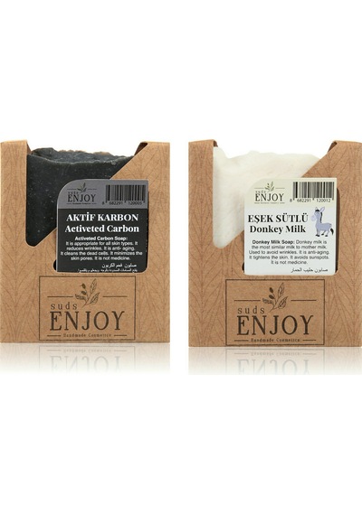 Suds Enjoy Doğal Aktif Karbon + Eşek Sütlü El Yapımı Yüz Saç ve Vücut Sabunu 2 x 100 G