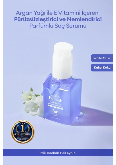 Argan Yağı Ve E Vitaminli Nemlendirici Parfümlü Saç Serumu Mılk Baobab Hair Syrup White Musk