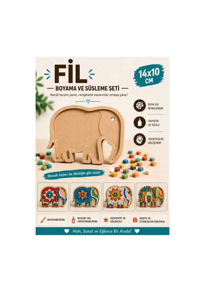 Katmanlı Fil Boyama Ve Mozaik Süsleme Seti 14x10 Cm