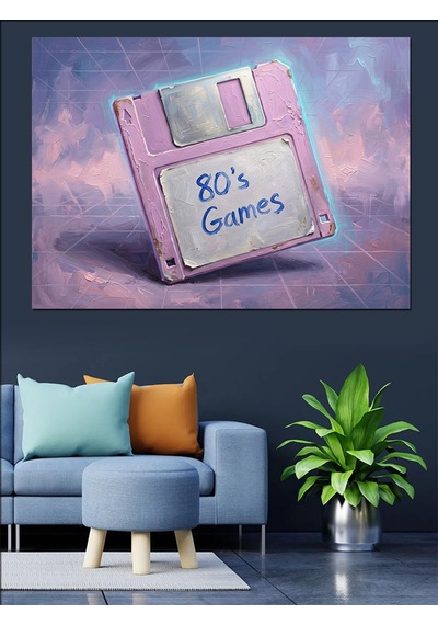 Pembe Disket 80's Games Tablosu Dekoratif Kanvas - Mdf Ahşap Tablo