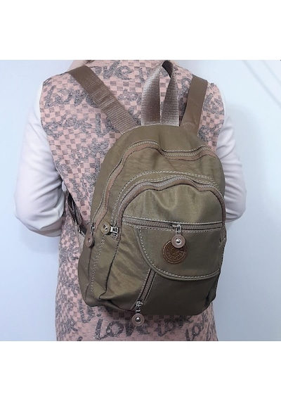 Fiyra S1 Camel Renk Krinkıl Kumaş Dört Bölmeli Bayan Sırt Çantası 001