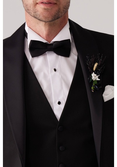 Ysf Erkek Siyah Mono Yaka Slim Fit Yelekli Damatlık