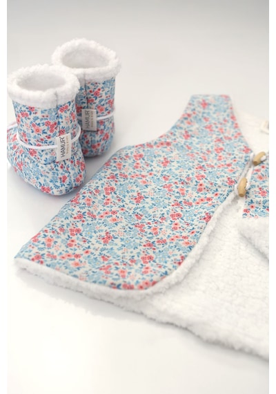 Unisex Yelek Patik Takımı 2li Set Çift Taraf 0-6 Ay Düğmeli Yenidoğan Pamuklu Koyun Tüyü Loom