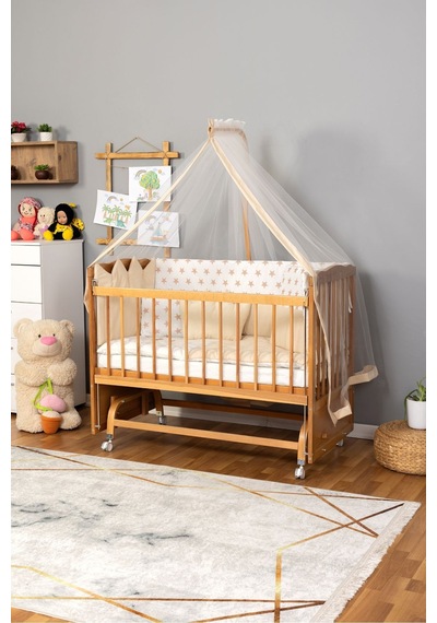 Ahşap Beşik Anne Yanı Beşik Vernikli 60x120 - Krem Nakış Yazısız Uyku Seti + Yatak + Tekerlekli Ahşap Ahşap Beşik Anne Yanı Beşik Vernikli 60x120 - Krem Nakış Yazısız Uyku Seti + Yatak + Tekerlekli Ahşap