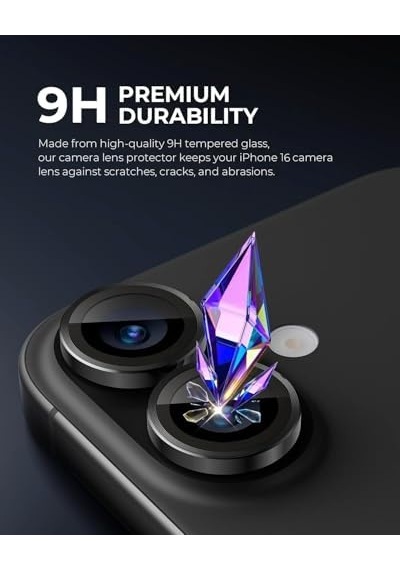 İphone 16 Ve İphone 16 Plus Uyumlu Kamera Camı Lens Koruyucu Halka Set - Siyah Titanyum 50 x 22