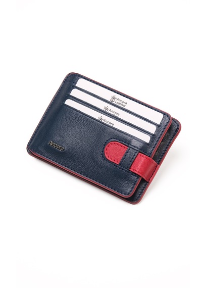 Ancora Leather Hakiki Deri-minimal Tasarım Kartlık-26205-kişiye Özel İsim Baskılı Lacivert - Kırmızı