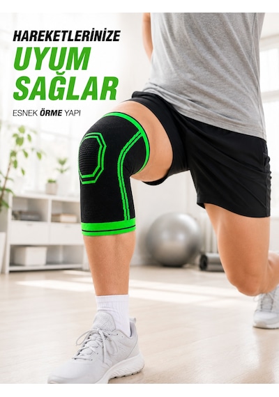 Nefes Alabilen Örme Sporcu Dizliği Esnek Yapılı Diz Destekleyici Siyah Yeşil - Lisinya