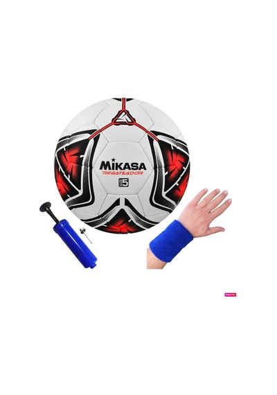 Regateador Sentetik Deri Halı Saha Futbol Topu 5 Numara El Dikişli + Pompa + Havlu Bileklik Kırmızı