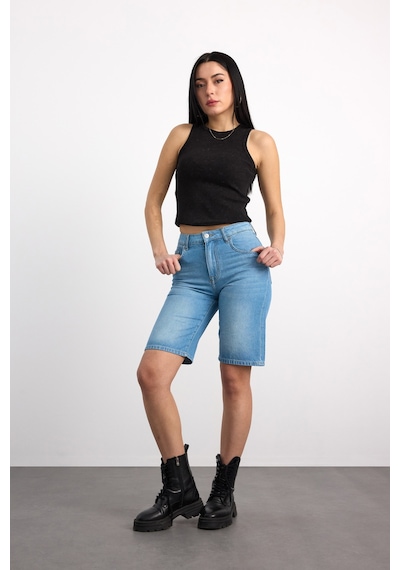 40392-73602 Kadın Wıde Leg Denim Bermuda 40392-73602 Buz Mavisi