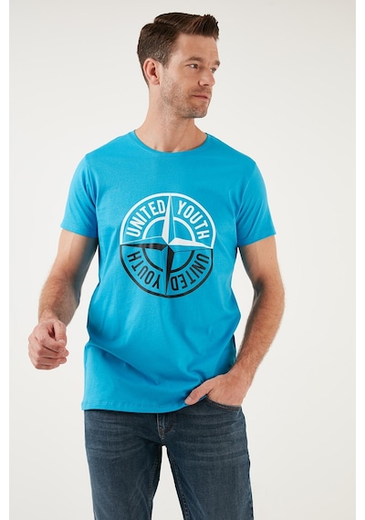 Buratti Baskılı Bisiklet Yaka Pamuklu Slim Fit Erkek T Shirt 541Pusula Açık Mavi