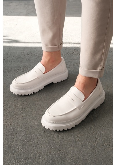 Roof Atelier Erkek Beyaz Kalın Taban Loafer Ayakkabı - 2417 - Fbt Beyaz