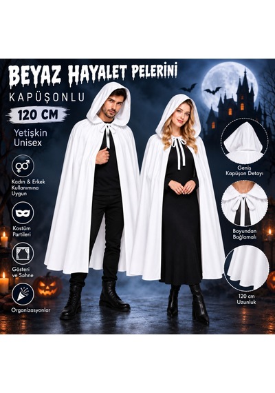 Storeşahin 120 Cm Beyaz Kapüşonlu Uzun Hayalet Pelerin Shn0720 Diğer