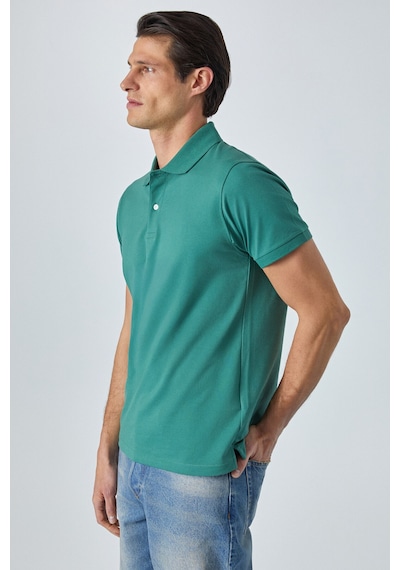 Grimelange MONAGHAN Erkek Polo Yaka Relaxed Fit Patlı Düğmeli Kısa Kollu Yeşil T-Shirt