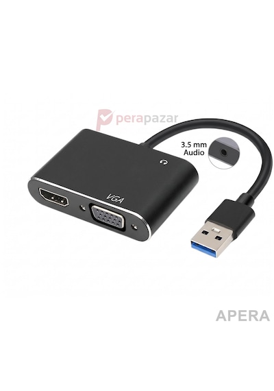 Usb 3.0 To Hdmı Ve Vga Adaptörü 1080p Çift Ekran Ve Ses Çıkışlı Pc Uyumlu Çoklu Monitör Görüntü Aktarıcı Cn05