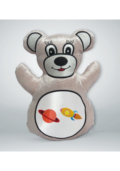 Bk Gift Uzay Aracı Tasarımlı Krem Ayıcık Yastık-1