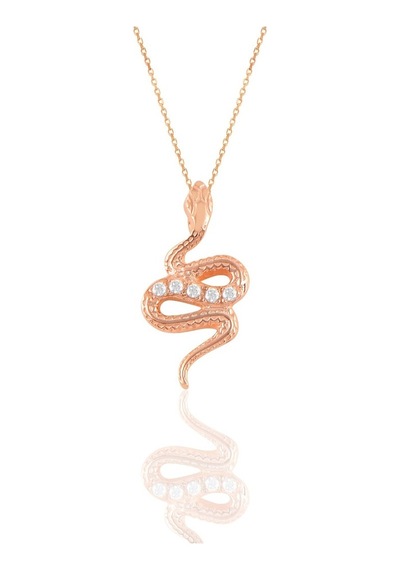 Gümüş Rose Zirkon Taşlı Yılan Kolye (535069695)