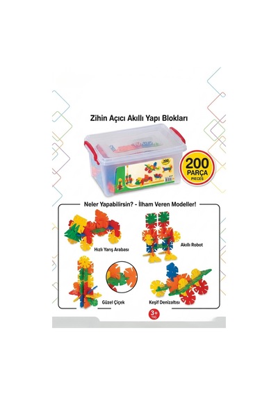 Puzzle 200 Parça Kutulu Eğitici Yapı Blokları Tak Çıkar Zeka Oyuncağı