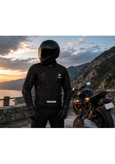 Prosev Ce2140 Motosiklet Montu 4 Mevsim Hörgüçlü Maxdura 600-d Dayanıklı Kumaş Deri Motorcu Mont Black