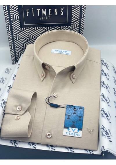 Slim Fit Uzun Kol Pamuklu Hediye Kutulu Kolay Ütülenebilir Erkek Gömlek Fs-002225 - Bej-3173