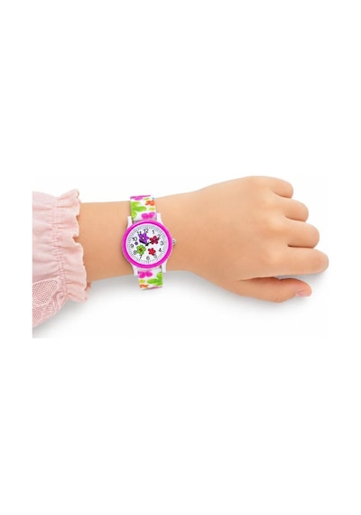 Çiçek Desenli Pembe Kız Çocuk Kol Saati Analog Saat St-304421 Beyaz