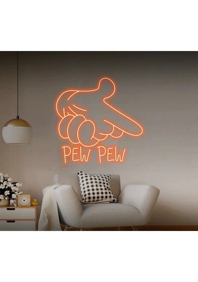 Pew Pew Yazılı Ve Şekilli Neon Tabela Turuncu