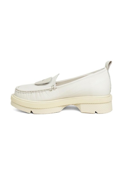 Mammamia D24ya-850 Kalın Taban Loafer Deri Kadın Ayakkabı Krem