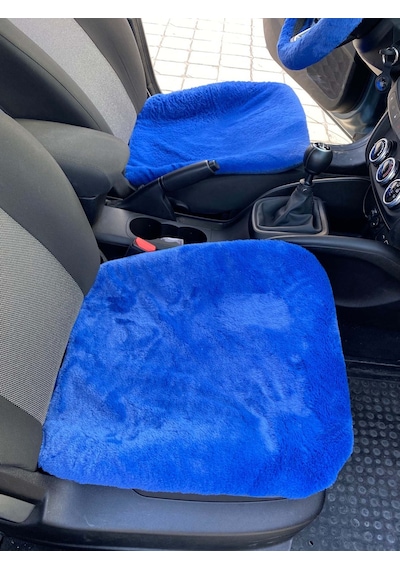 Yumuşak Tüylü Peluş Serme Oto Koltuk Koruyucu Minder Ön Arka Mavi Renk