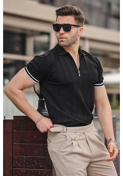 Madmext Madmext Erkek Siyah Polo Yaka Fermuarlı Tişört 6876-siyah Siyah