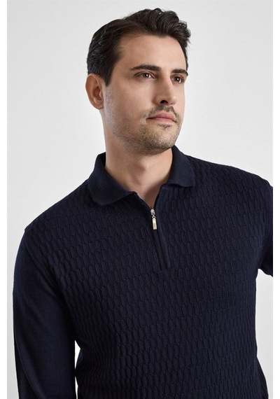 Süvari Lacivert Regular Fermuarlı Polo Yaka Kazak Tr2013700493-m09