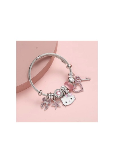 Lunarie Pembe Hello Kitty Figürlü Dolu Charm Kelepçe Bileklik Çok renkli