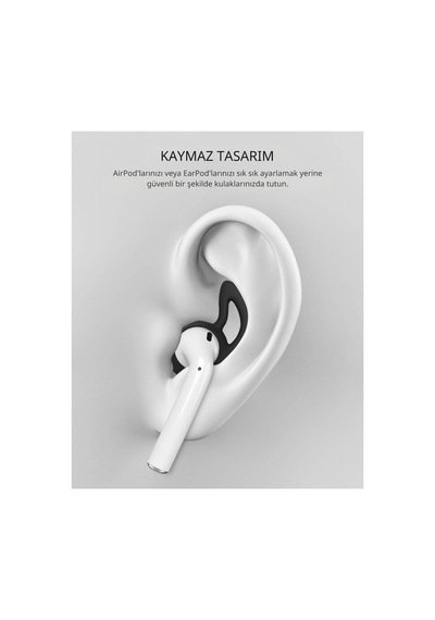 Apple Airpods 1 & 2 Uyumlu Silikon Kulaklık Uçları Kanatlı Anti-kayma Kılıf 1 Çift Siyah
