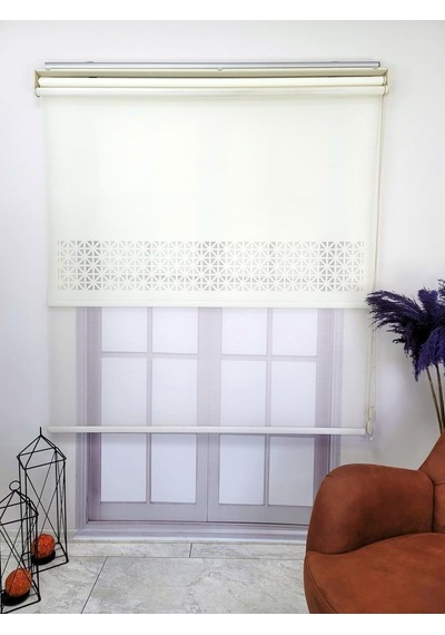 Bbb Çift Mekanizmalı Lazer Kesim Tül Ve Stor Perde Mlt1045 Krem